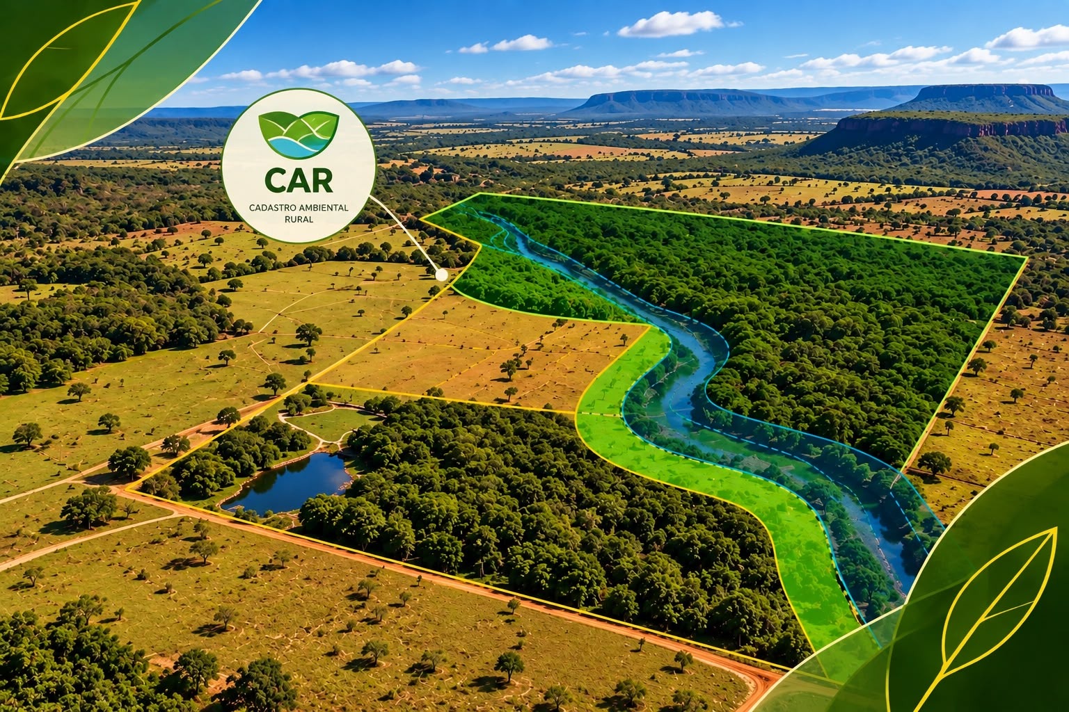 Delimitação de CAR, APP e Reserva Legal em propriedade rural