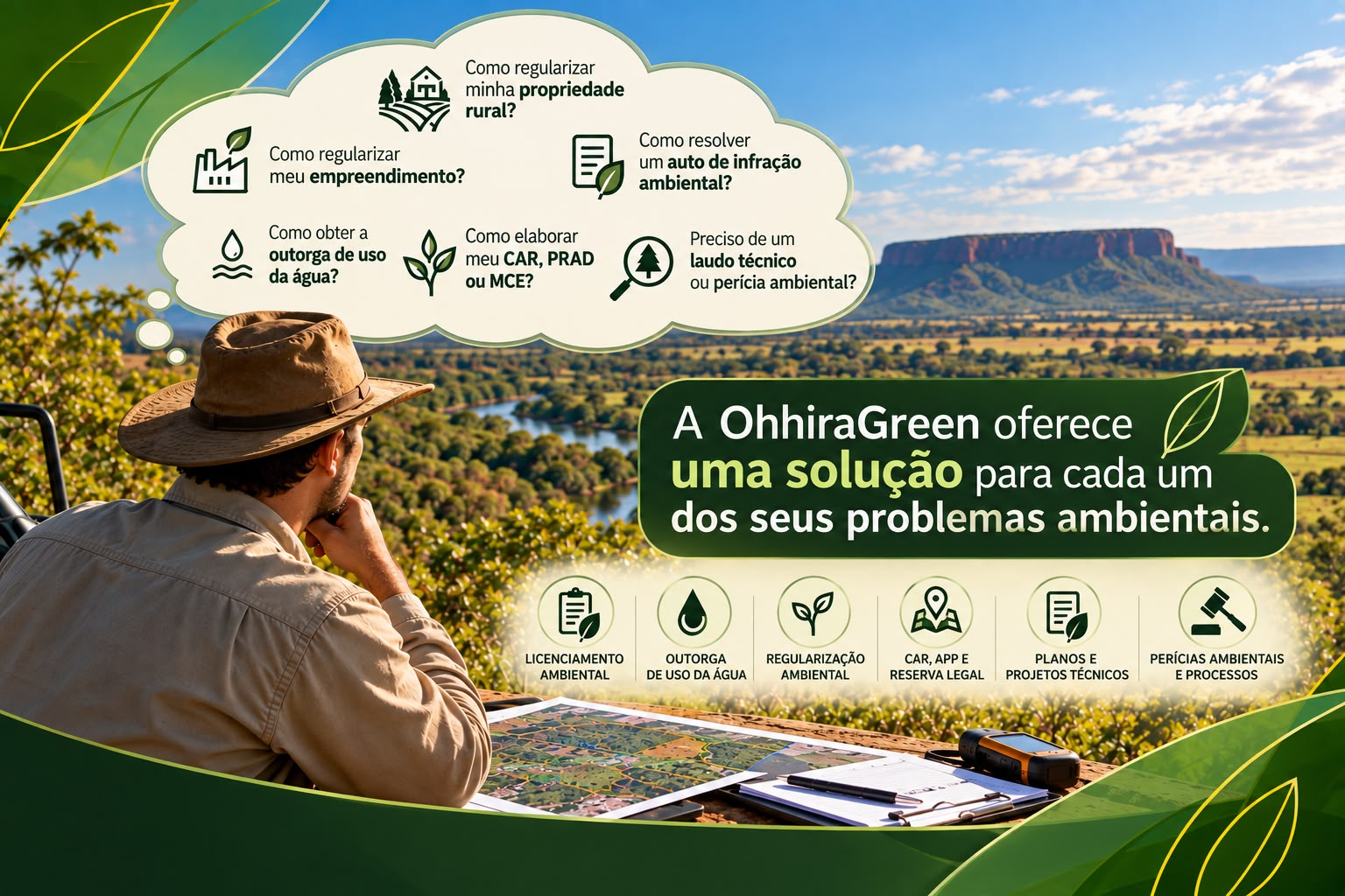 Profissional refletindo sobre diferentes demandas de regularização ambiental